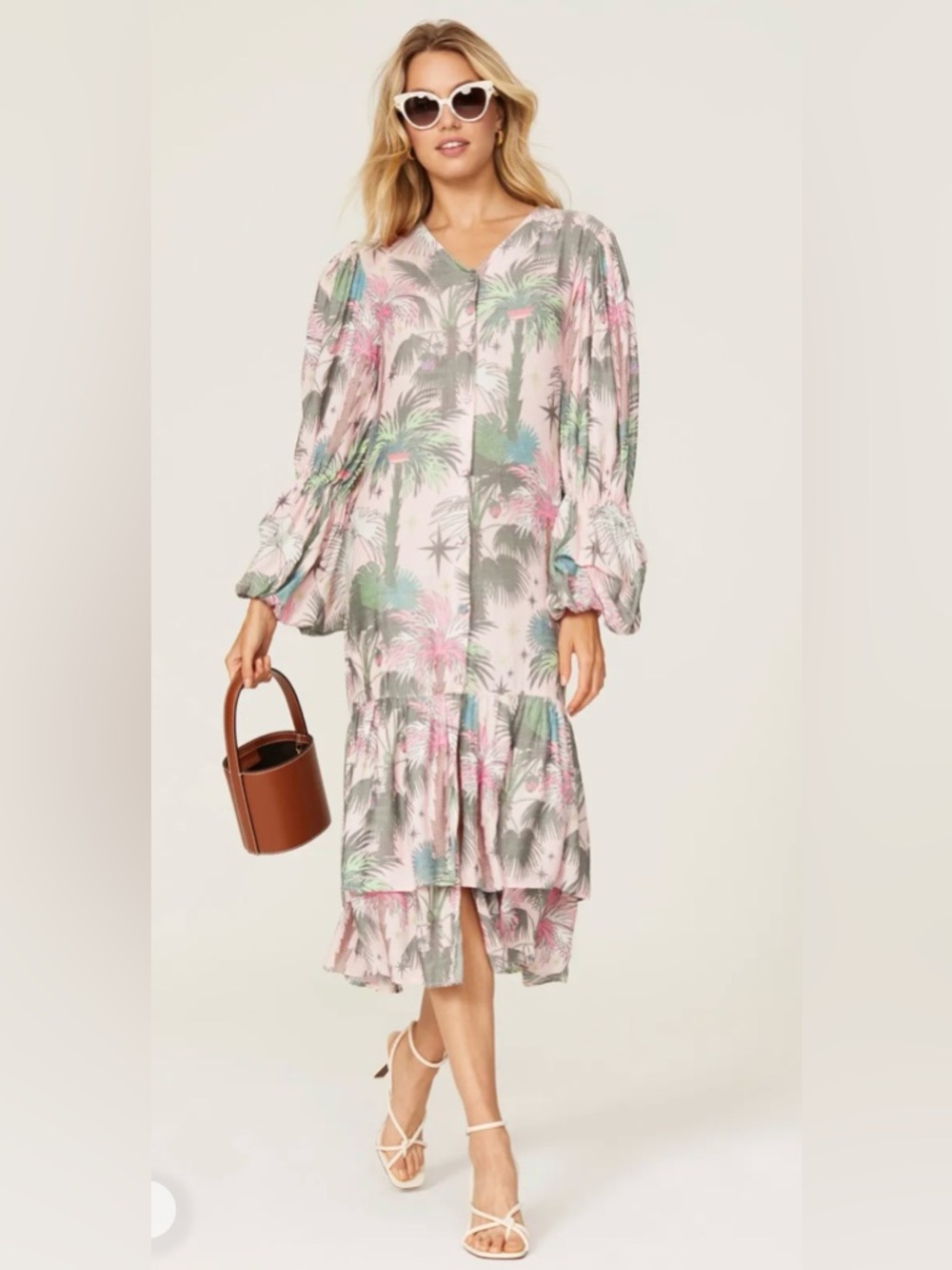 LoboRosa pink floral puffed sleeves dress